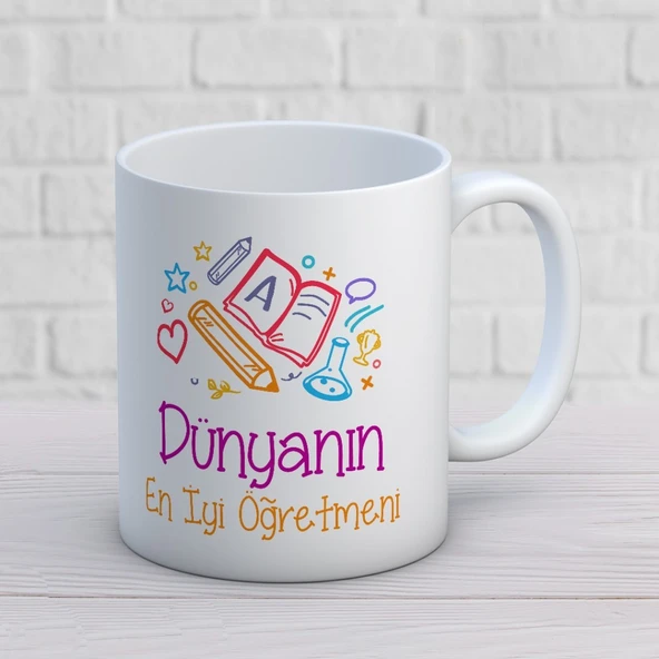 Dünyanın En İyi Öğretmeni - Öğretmenler Günü Temalı Baskılı Kupa Bardak Mod1 ürün görseli