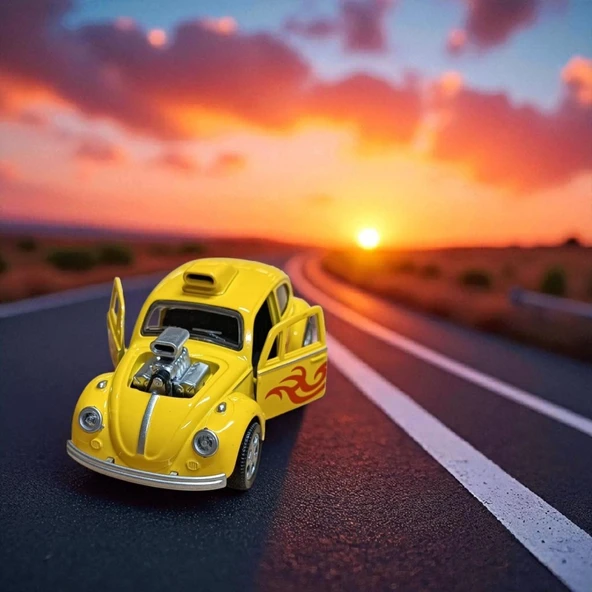 Metal Araba Çek Bırak Vw Bettle Modifiye Sarı Sesli ve Işıklı - 5
