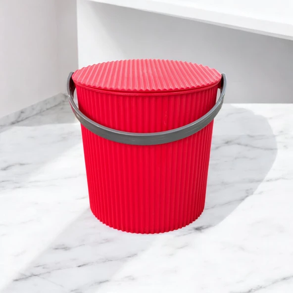 Rainbow Kırmızı Büyük Boy 13 Litre Yuvarlak Kova Piknik Sepeti Meyve Kovası - 2