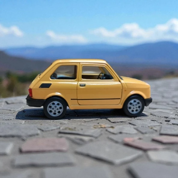 Nostaljik Metal Çek Bırak Sarı Fiat 126 Araba Kapılar Açılır - Resim 3