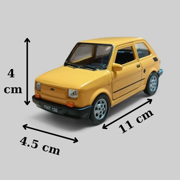 Nostaljik Metal Çek Bırak Sarı Fiat 126 Araba Kapılar Açılır ürün görseli