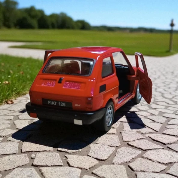 Nostaljik Metal Çek Bırak Kırmızı Fiat 126 Araba Kapılar Açılır - 4