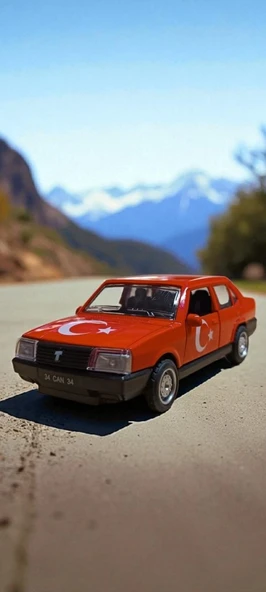 Nostaljik Metal Çek Bırak Türk Bayraklı Kırmızı Tofaş Şahin Araba Kapılar Açılır - Resim 2