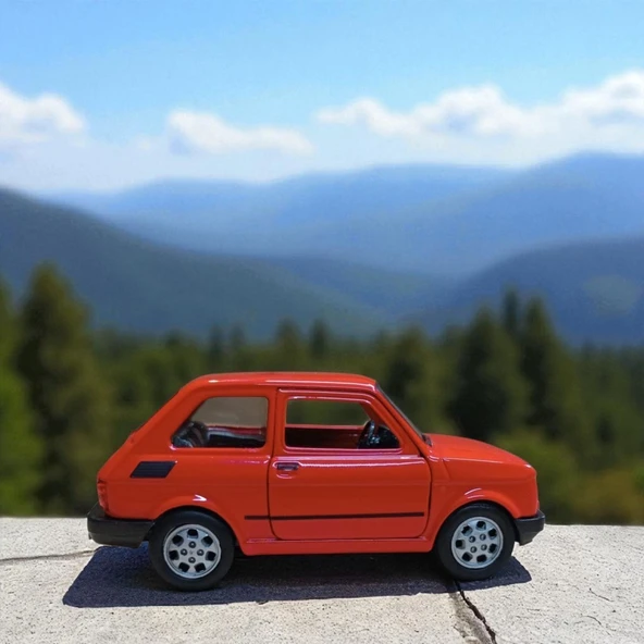 Nostaljik Metal Çek Bırak Kırmızı Fiat 126 Araba Kapılar Açılır - 5
