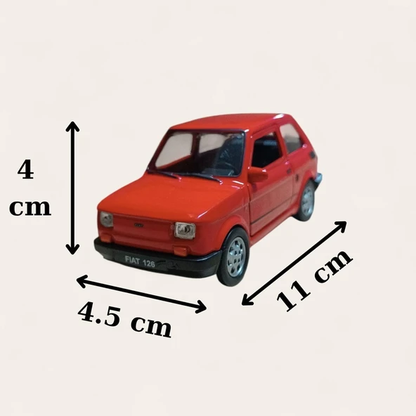Nostaljik Metal Çek Bırak Kırmızı Fiat 126 Araba Kapılar Açılır - 1