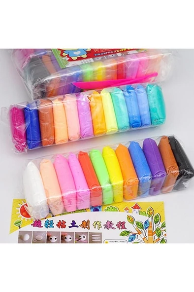 Zıplayan Kil Oyun Hamuru Karışık Renkli (12 Adet 73 Gr ) Air Dry Clay Hava ile Kuruyan Modelleme Kili - 4