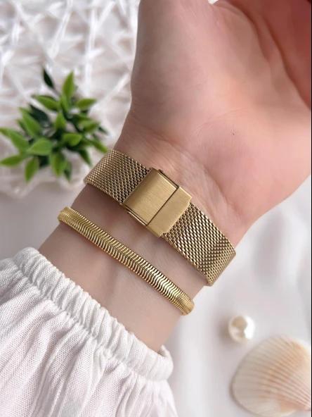 Ferrucci Kadın Kol Saati+Bileklik Özel Seri Çelik Kordon Kararma Renk Atma Yapmaz VS.BLKT.0527 - Resim 3