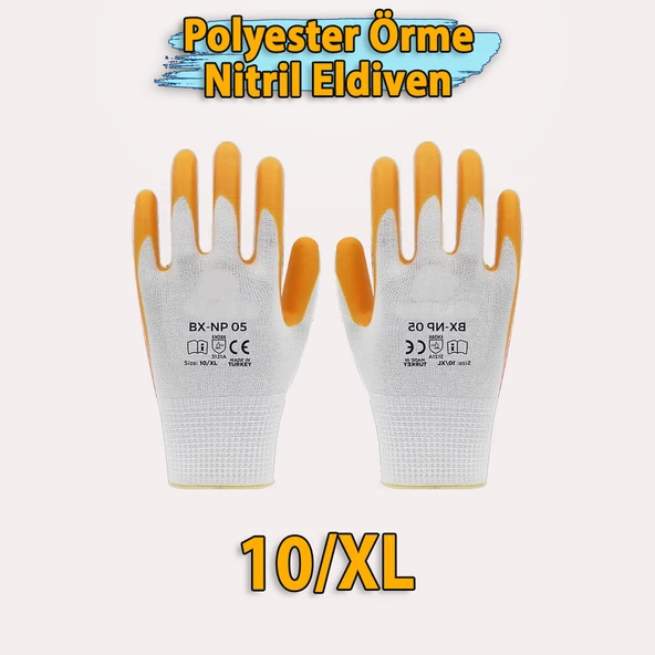 Polyester Örme Nitril Eldiven 10XL Kaplama Dayanıklı İş Eldiveni İmalat Montaj Lojistik Tarım Sanayi - Resim 6