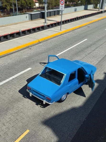 Nostaljik Metal Çek Bırak Mavi Araba Renault 12 Kapılar Açılır - 4