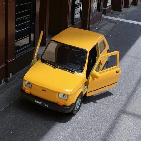 Nostaljik Metal Çek Bırak Sarı Fiat 126 Araba Kapılar Açılır - Resim 4
