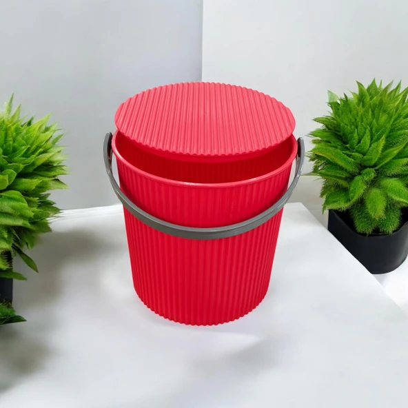 Rainbow Kırmızı Büyük Boy 13 Litre Yuvarlak Kova Piknik Sepeti Meyve Kovası - 3