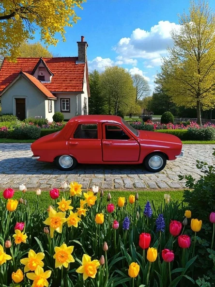 Nostaljik Metal Çek Bırak Kırmızı Araba Renault 12 Kapılar Açılır - Resim 3