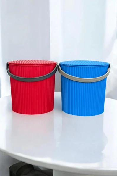 Rainbow 2’li Mavi-Kırmızı Büyük Boy 13 Litre Yuvarlak Kova Piknik Sepeti Meyve Kovası - 2