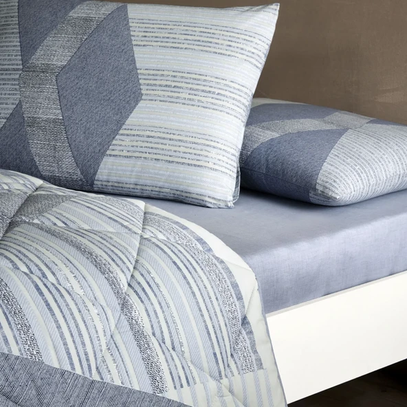 Taç Ellıs Ranforce Çift Kişilik Yorgan Set Mavi - Resim 3