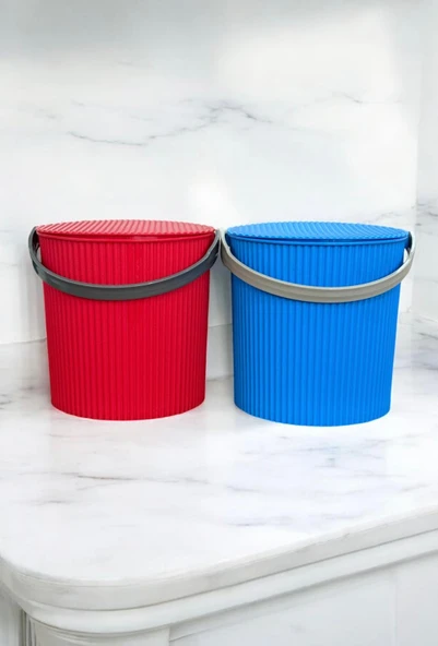 Rainbow 2’li Mavi-Kırmızı Büyük Boy 13 Litre Yuvarlak Kova Piknik Sepeti Meyve Kovası - 3