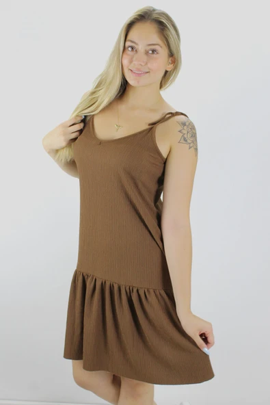 Krinkıl İp Askılı Elbise Kahve - 1456.65 ürün görseli