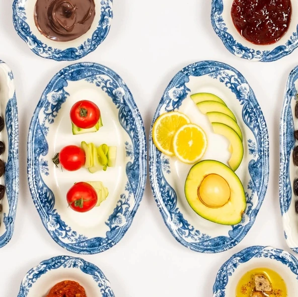 Fecra Vintage Blue 2'Li Kayık Tabak - 4