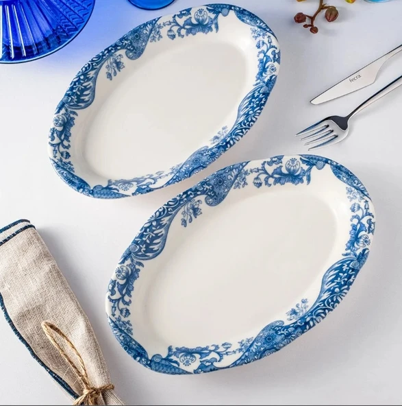 Fecra Vintage Blue 2'Li Kayık Tabak - 2