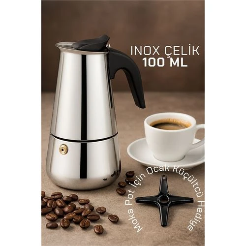 Modacar Inox Moka Pot - Paslanmaz Çelik Profesyonel Moka Pot - 100 ml - 1