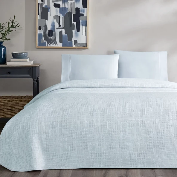 TAÇ VIGNES JAKAR PİKE TAKIMI MAVİ ÇİFT KİŞİLİK ürün görseli 1