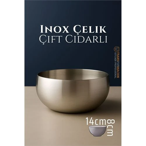 Modacar Çift Cidarlı Kase - Inox Çelik Kase  14 cm - 1