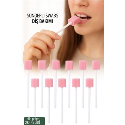 Modacar Süngerli Swab - Ağız ve Diş Bakım Çubuğu - 200 Adet Aile Paketi ürün görseli 1