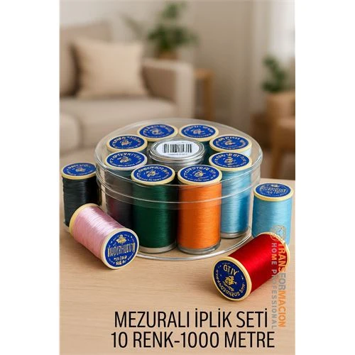 Modacar Dikiş İpliği Seti - 10 Renk 1000 Mt Kutulu Mezuralı Dikiş Seti - 1