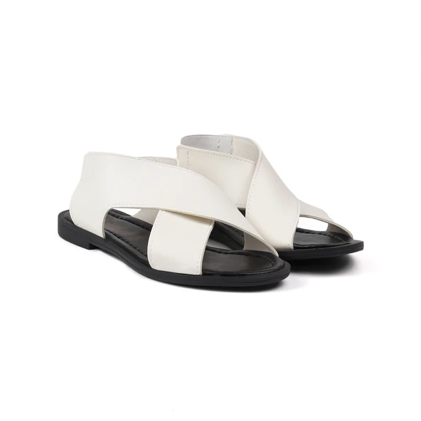 Kadın Beyaz Şık Rahat Sandalet - Günlük, Kaymaz Taban, Yazlık Konforlu