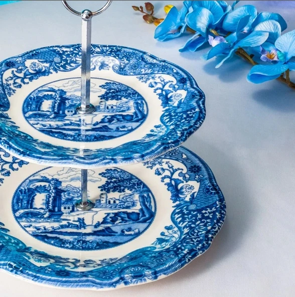 Fecra Vintage Blue 2 Katlı Kurabiyelik Seti - 3