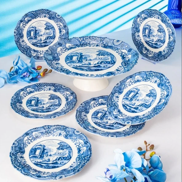 Fecra Vintage Blue 8 Parça Sunum Seti - 5