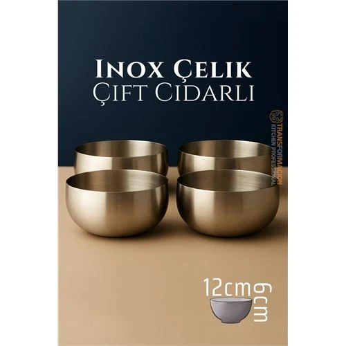 Çift Cidarlı Kase - Inox Çelik Kase 12 cm  4 LÜ SET ürün görseli 1