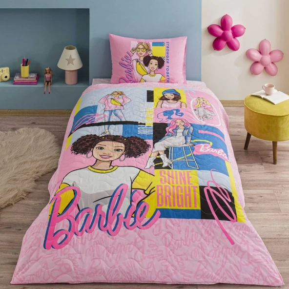 Taç Lisanslı Barbie Bright Tek Kişilik Pamuk Complete Set - 1