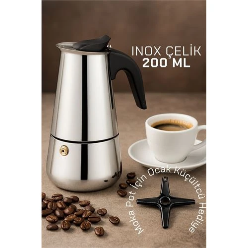 Modacar Inox Moka Pot - Paslanmaz Çelik Profesyonel Moka Pot - 200 ml - 1
