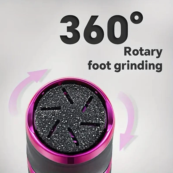Valkyrie Profesyonel Ayak Bakım Cihazı 360° Dönen Başlık Dijital Ekranlı, Şarjlı & 10 Parça Pedikür Kiti Mor - 2