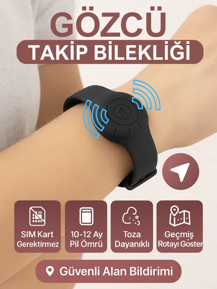 Gözcü Mobil Takip Bilekliği Android Ios Destekli Gps Konum Takibi Alzheimer Çocuk Yaşlı Geçmişe Dönük Takip Cihazı Saati Bileklik Siyah 23CM (5-10 Dakika Aralıklı Sinyal Alır) - 1
