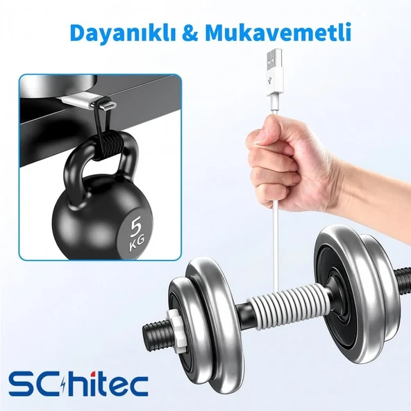 ScHitec 3A 60W UsbA to Lightning Hızlı Data ve Şarj Kablosu 3 Metre Beyaz - ScHitecSX23 - Resim 6