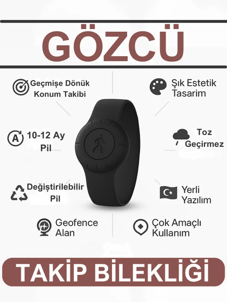 Gözcü Mobil Takip Bilekliği Android Ios Destekli Gps Konum Takibi Alzheimer Çocuk Yaşlı Geçmişe Dönük Takip Cihazı Saati Bileklik Siyah 23CM (5-10 Dakika Aralıklı Sinyal Alır) - 2