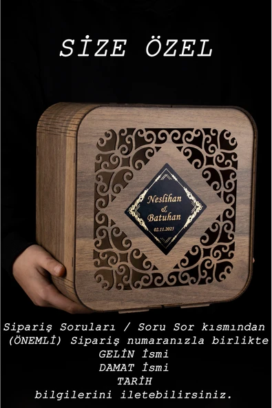 Ahşap Takı Zarf Kutusu - Kişiye Özel / Düğün Nişan Söz Kına Gecesi Sünnet Vb. - 3