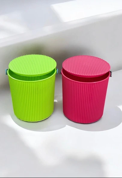 Rainbow 2’li Yeşil-Pembe Büyük Boy 13 Litre Yuvarlak Kova Piknik Sepeti Meyve Kovası - 3