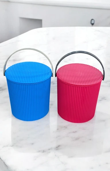 Rainbow 2’li Mavi-Pembe Büyük Boy 13 Litre Yuvarlak Kova Piknik Sepeti Meyve Kovası - 4