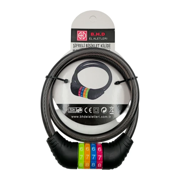 Fixonic B.H.D BHD00578 80cm 12mm Şifreli Bisiklet Kilidi PVC Kaplı Çelik Halat ürün görseli 1