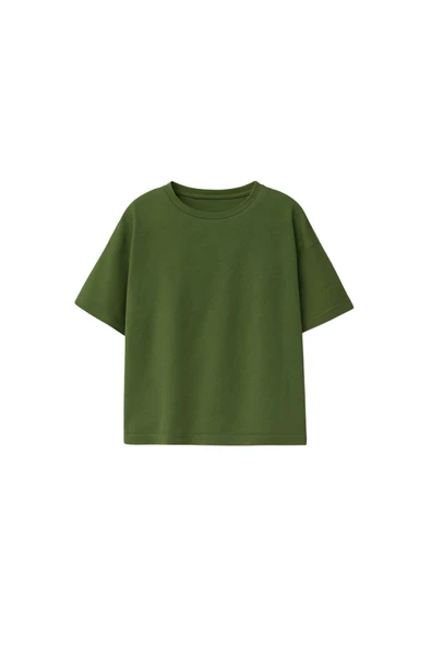 Basic 2'Li Unisex Bisiklet Yaka T-Shirt ( Lacivert - Haki ) - 2