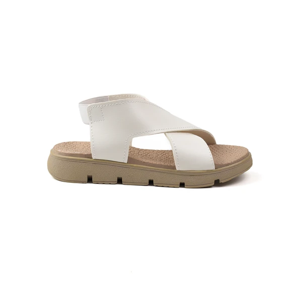 Kadın Beyaz Şık Ortopedik Rahat Sandalet - Günlük, Kaymaz Taban, Yazlık Konforlu - Resim 2
