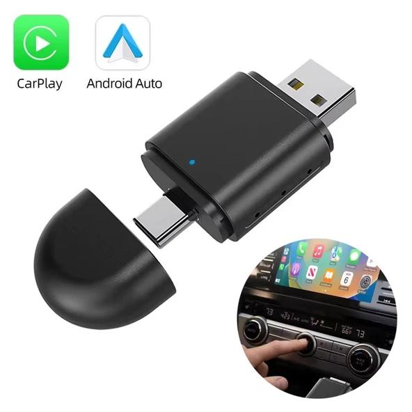 Ayt PowerMaster PM-27447 Kablosuz Araç Oto Carplay Android Auto Çevirici Dönüştürücü Adaptör İki Girişli Usb Type-c