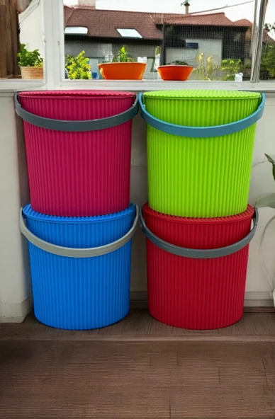 Rainbow 4’lü Mavi-Yeşil-Kırmızı-Pembe Büyük Boy 13 Litre Yuvarlak Kova Piknik Sepeti Meyve Kovası - 2