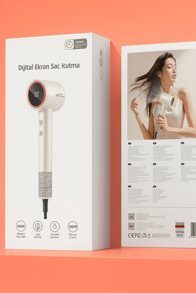 Dijital Ekranlı Saç Kurutma Makinesi 1600W Güçlü 3 Hız ve 4 Sıcaklık Ayarı LED Ambient Işık - 4