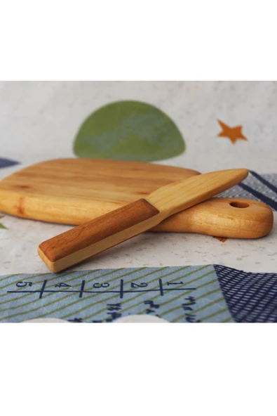 PastelToys Çocuklar için Ahşap Kesme Tahtası - Ahşap Bıçak - Oyuncak  Bıçaklı Tahta Seti - 2