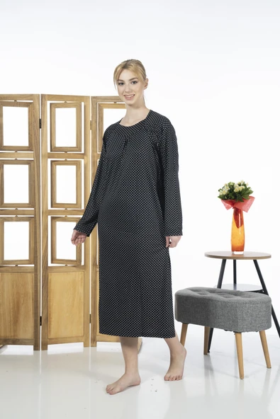 Estiva 23245-5 Kare Yaka Uzun Kollu Desenli Likra Viskon Günlük Elbise - 3