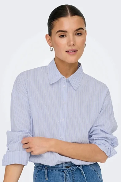 Only 15352703 Kadin Gomlek - Mavi Cizgili - Resim 2