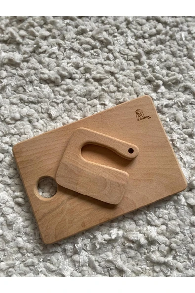 Absera Wood Güvenli Ahşap Kesme Tahtası ve Bıçağı (Montessori Eğitim Materyali, Doğrama Seti) - 3